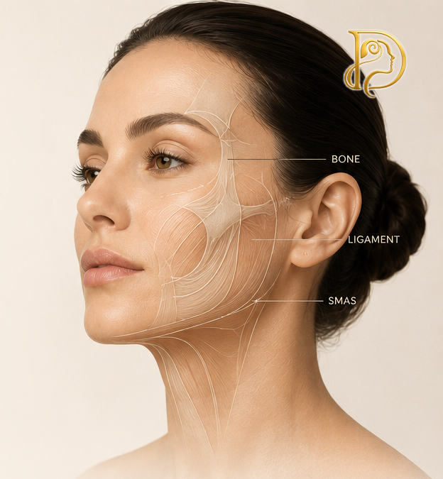 Facial structural anatomy — bone, ligament, and SMAS layers
